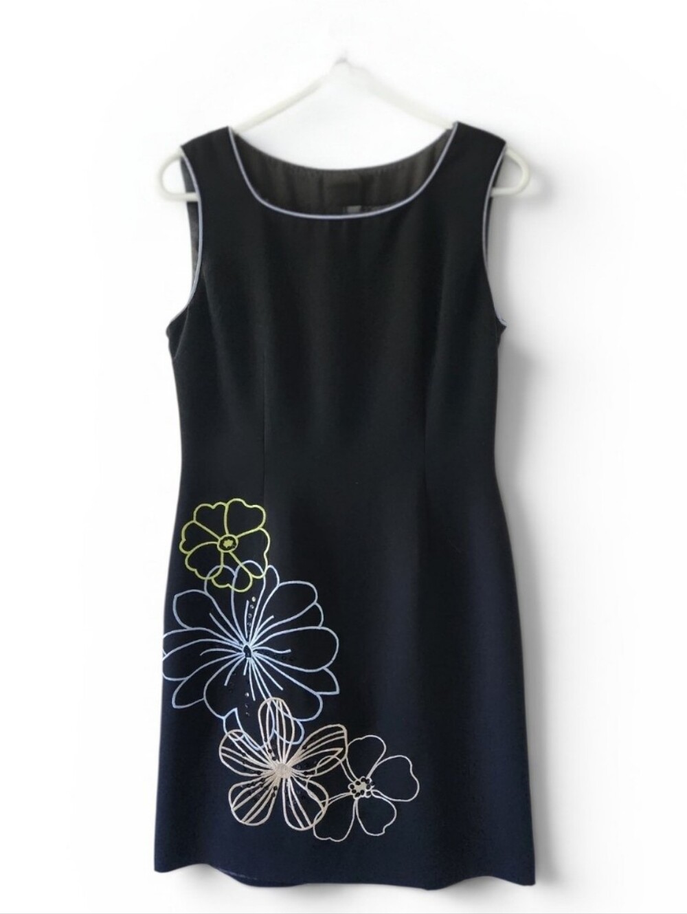 Amanda Smith Vintage Little Black Dress Embroidered Floral Mini Dress Size 6P